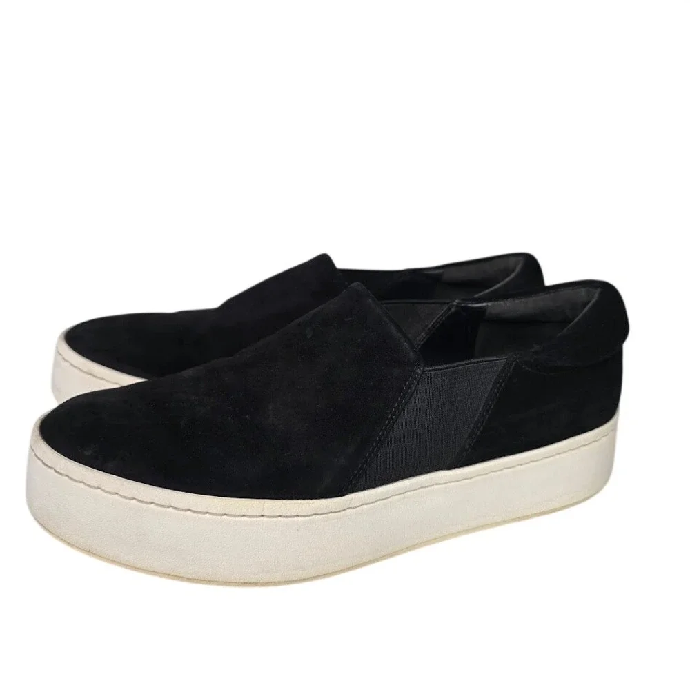 Vince Women US 8 EUR 38 Warren Black Suede Platform Slip On Sneakers‎ Shoes